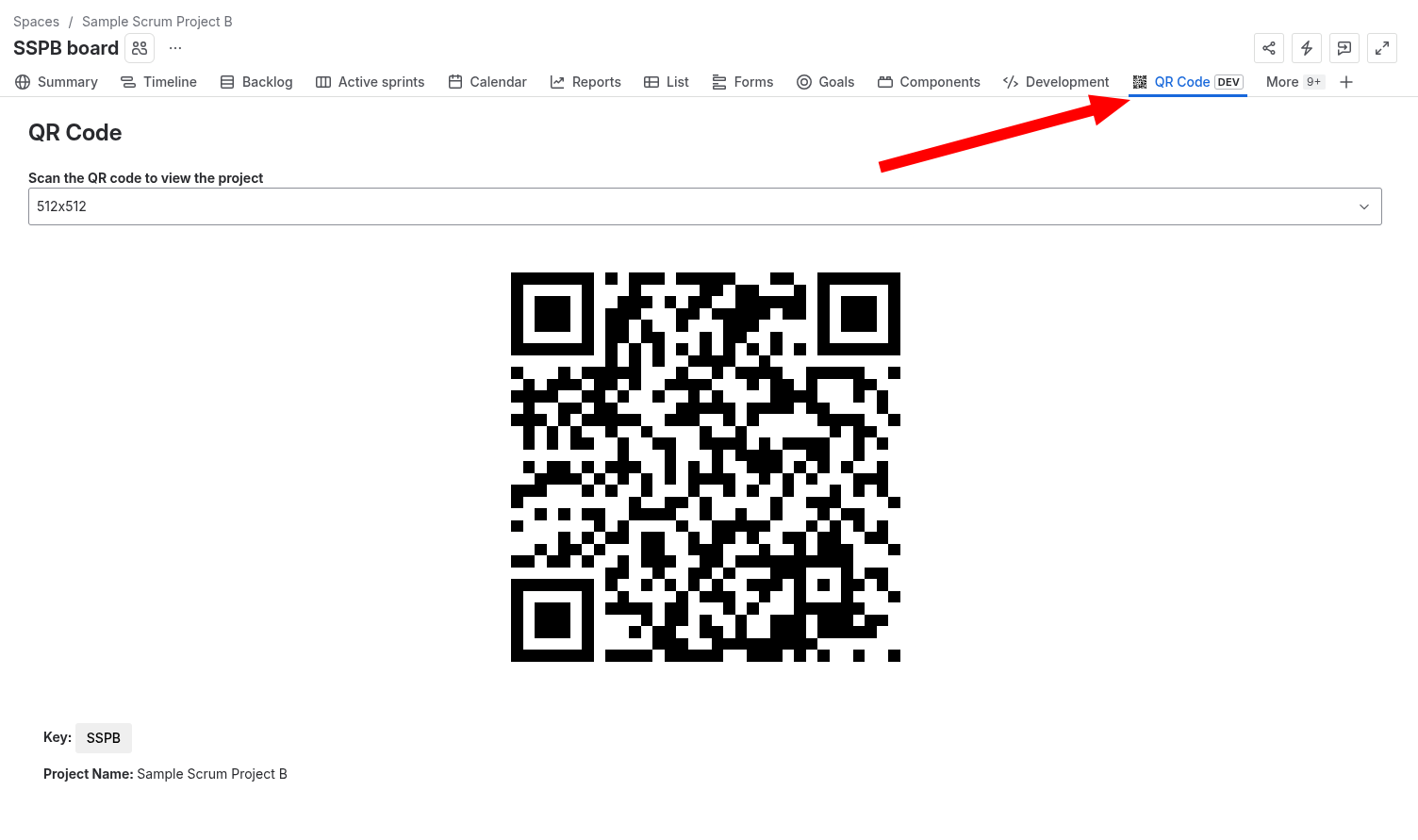QR code on a project page