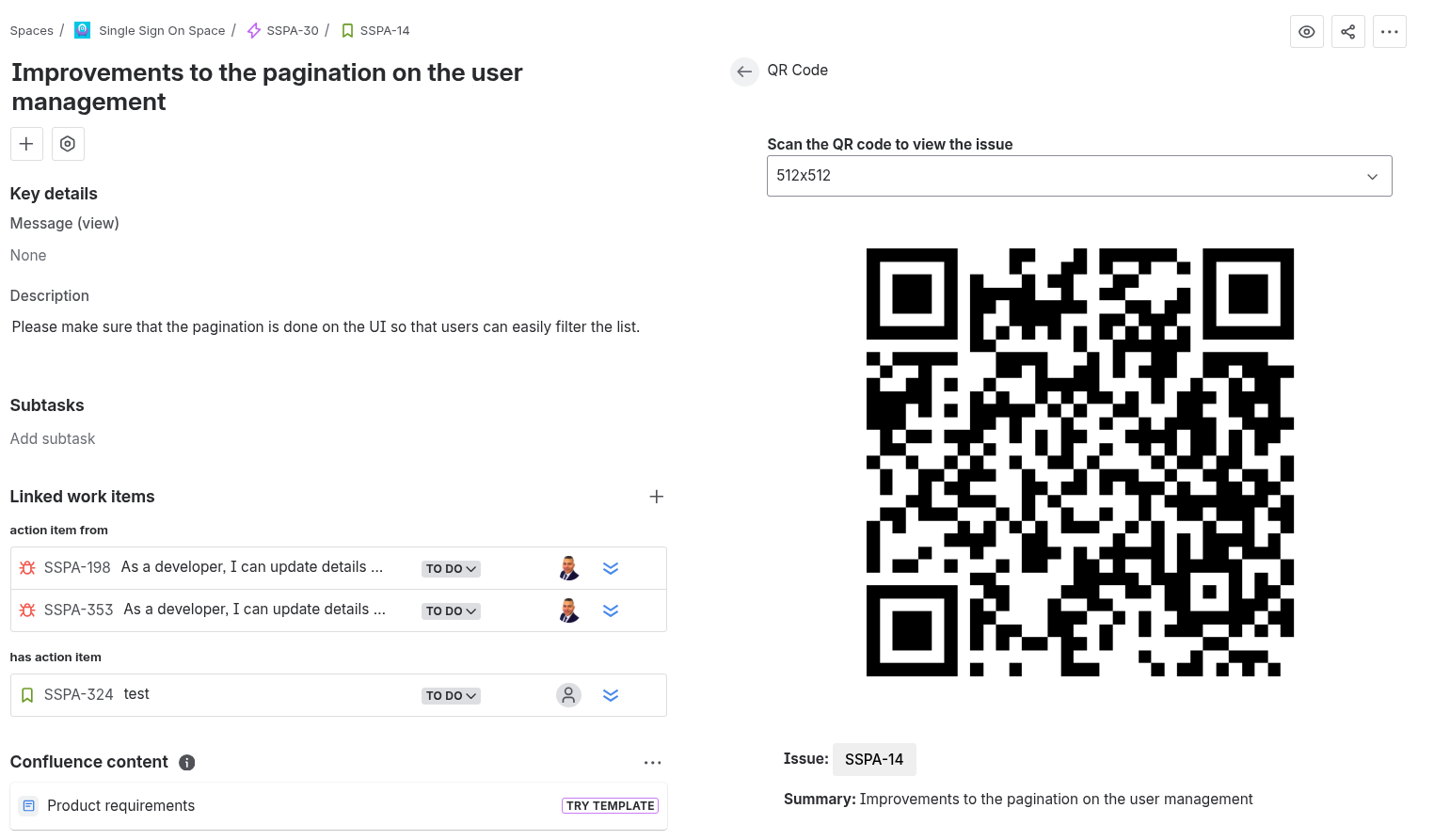 QR code on a Jira issue glance